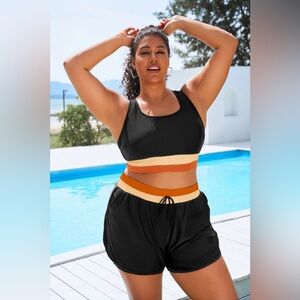 New/Never worn! SeaFancy Black Colorblock Sporty Bikini Top With Boy Short Set